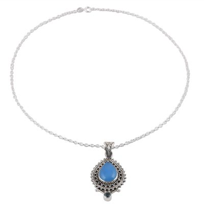 Handcrafted Blue Chalcedony Pendant Necklace from India