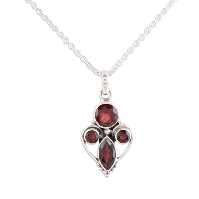 925 Sterling Silver Faceted Red Garnet Pendant Necklace