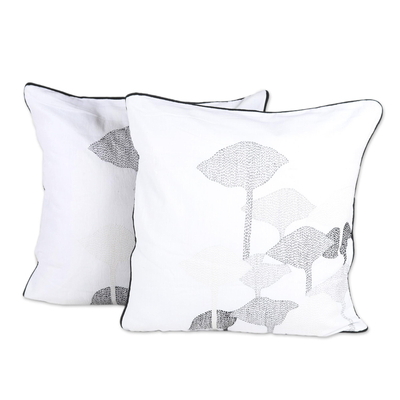 100% Cotton Tulip Pattern Neutral Cushion Covers Pair