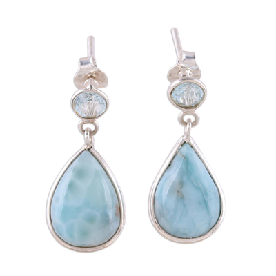 Dazzling Larimar and Blue Topaz Dangle Earrings from India