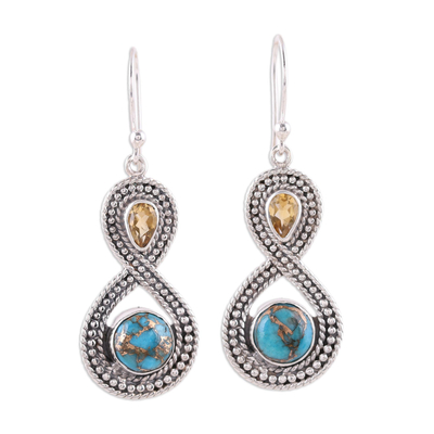 Indian Citrine and Composite Turquoise Dangle Earrings
