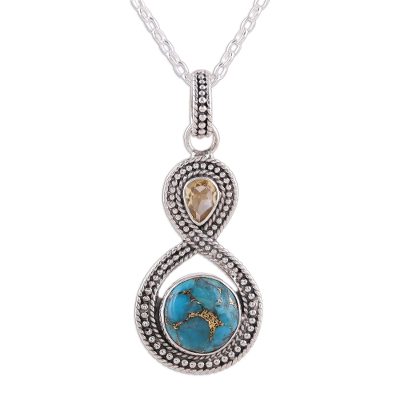 Indian Citrine and Composite Turquoise Pendant Necklace