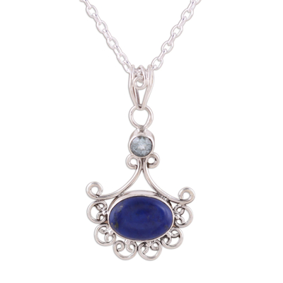 Lapis Lazuli and Blue Topaz Pendant Necklace from India