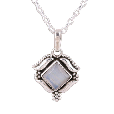 Rainbow Moonstone and Sterling Silver Pendant Necklace