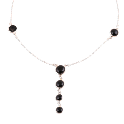 Handmade Sterling Silver and Black Onyx Y Necklace from India