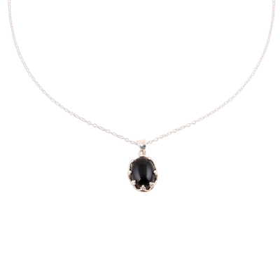 925 Sterling Silver Black Onyx Pendant Necklace from India