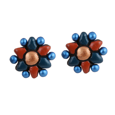 Flower-Shaped Ceramic Button Earrings Crafted in India