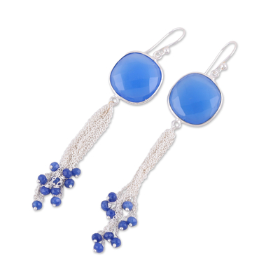 Blue Chalcedony and Sterling Silver Waterfall Earrings