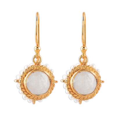22k Gold Plated Rainbow Moonstone Cultured Pearl Earrings