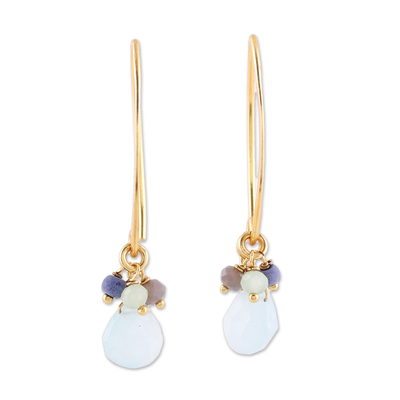 Lapis and Chalcedony 22k Gold Plated 925 Silver Earrings