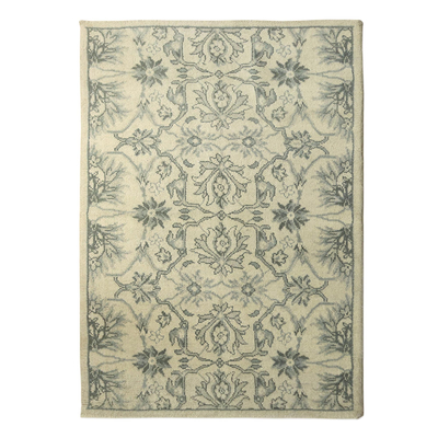 Ivory Floral Hand Knotted Wool Rectangle Area Rug (5x8)