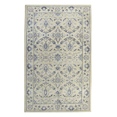 Blue Beige Hand Knotted Wool Viscose Rectangle Area Rug