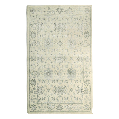 Beige Grey Hand Knotted Wool Viscose Rectangle Area Rug 5x8