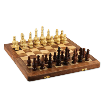 Acacia and Kadam Wood Chess Set with Storage Inside