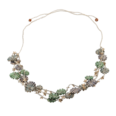 Metallic Recycled Paper Floral Beaded Station Necklace