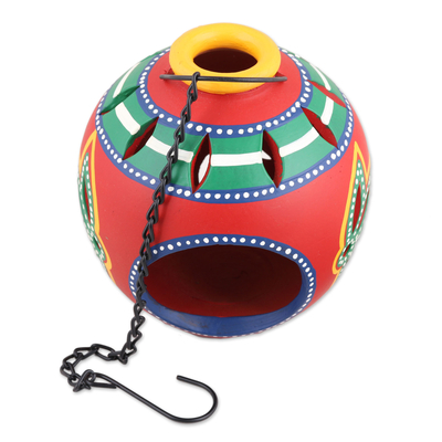 Multicolored Ceramic Hanging Tealight Holder from India