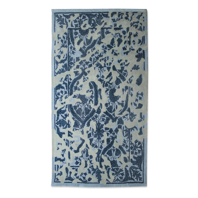 Blue and Grey Floral Wool Area Rug (5x8) from India