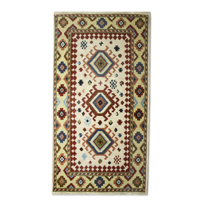Hand-Tufted Geometric Wool Area Rug (5x8) from India