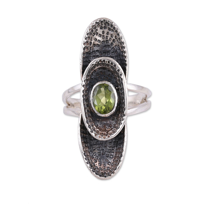Sterling Silver Oval Faceted Green Peridot Cocktail Ring