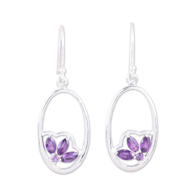 Handcrafted Amethyst Sterling Silver Oval Dangle Earrings