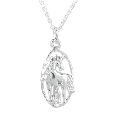 Sterling Silver Horse Pendant Necklace from India