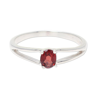 Natural Garnet Solitaire Ring from India