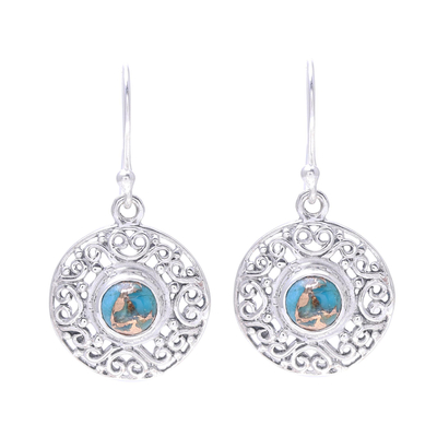 Composite Turquoise Sterling Silver Round Dangle Earrings