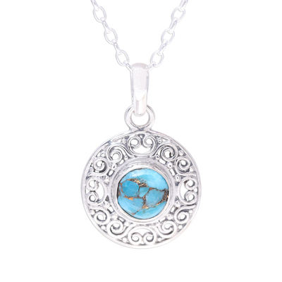 Composite Turquoise Sterling Silver Round Pendant Necklace