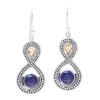 Citrine and Lapis Lazuli Sterling Silver Dangle Earrings