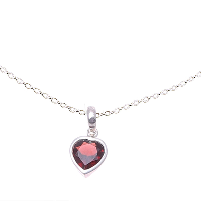 Sterling Silver Red Garnet Flaming Heart Pendant Necklace