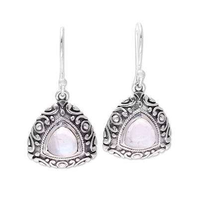 Sterling Silver and Rainbow Moonstone Triangle Earrings