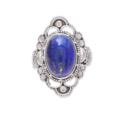 Blue Lapis Lazuli and Sterling Silver Cocktail Ring
