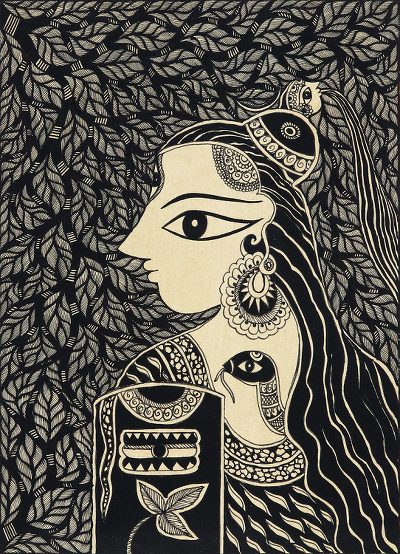 Black and White Madhubani Painting of Shiva from India
