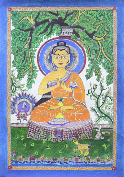Madhubani Painting of Buddha from India