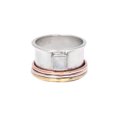 Sterling Silver Copper Rainbow Moonstone Meditation Ring