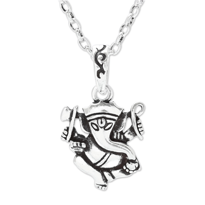 Sterling Silver Ganesha Pendant Necklace from India