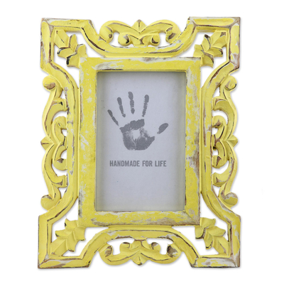 Distressed Yellow Hand Carved Mango Wood Photo Frame (4x6)