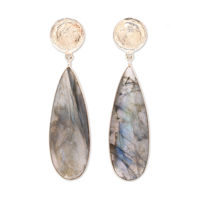 Gold Plated 28-Carat Labradorite Earrings from India