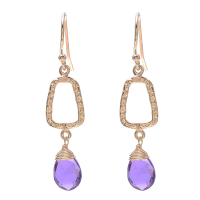 18k Gold Plated Amethyst Dangle Earrings from India