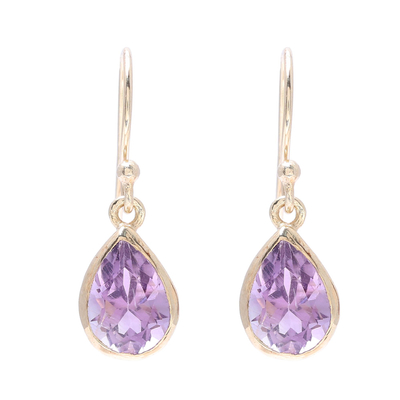 Gold Plated 4-Carat Amethyst Dangle Earrings from India