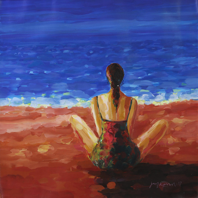 Expressionist Painting of a Woman at the Beach from India