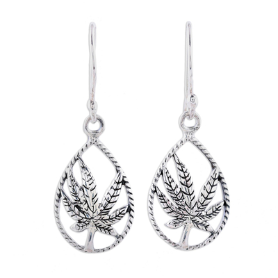 Handcrafted Sterling Silver Palm Leaf Dangle Earrings