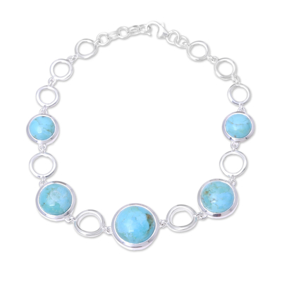 Sterling Silver and Composite Turquoise Circle Link Bracelet