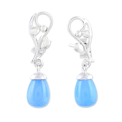 Blue Chalcedony and Sterling Silver Vine Dangle Earrings