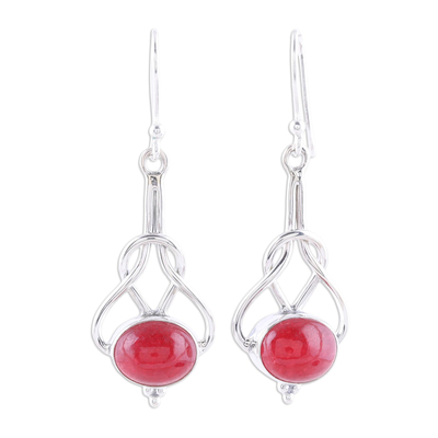 Red Jasper and Sterling Silver Dangle Earrings from India