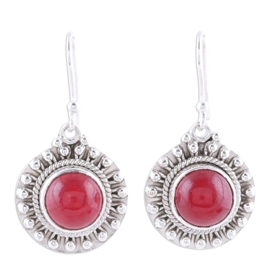Red Jasper and Sterling Silver Dangle Earrings from India