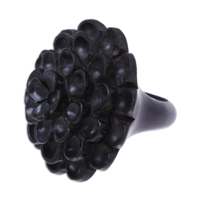 Hand Carved Ebony Wood Marigold Cocktail Ring from India