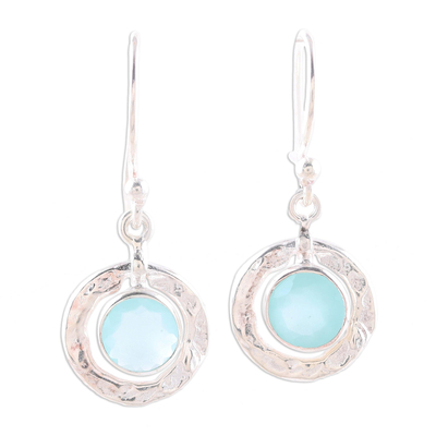 Round Aqua Chalcedony and Sterling Silver Dangle Earrings