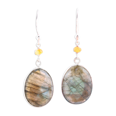 Oval Labradorite and Sterling Silver Dangle Earrings