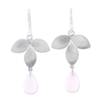 Sterling Silver and Pink Chalcedony Leaf Dangle Earrings